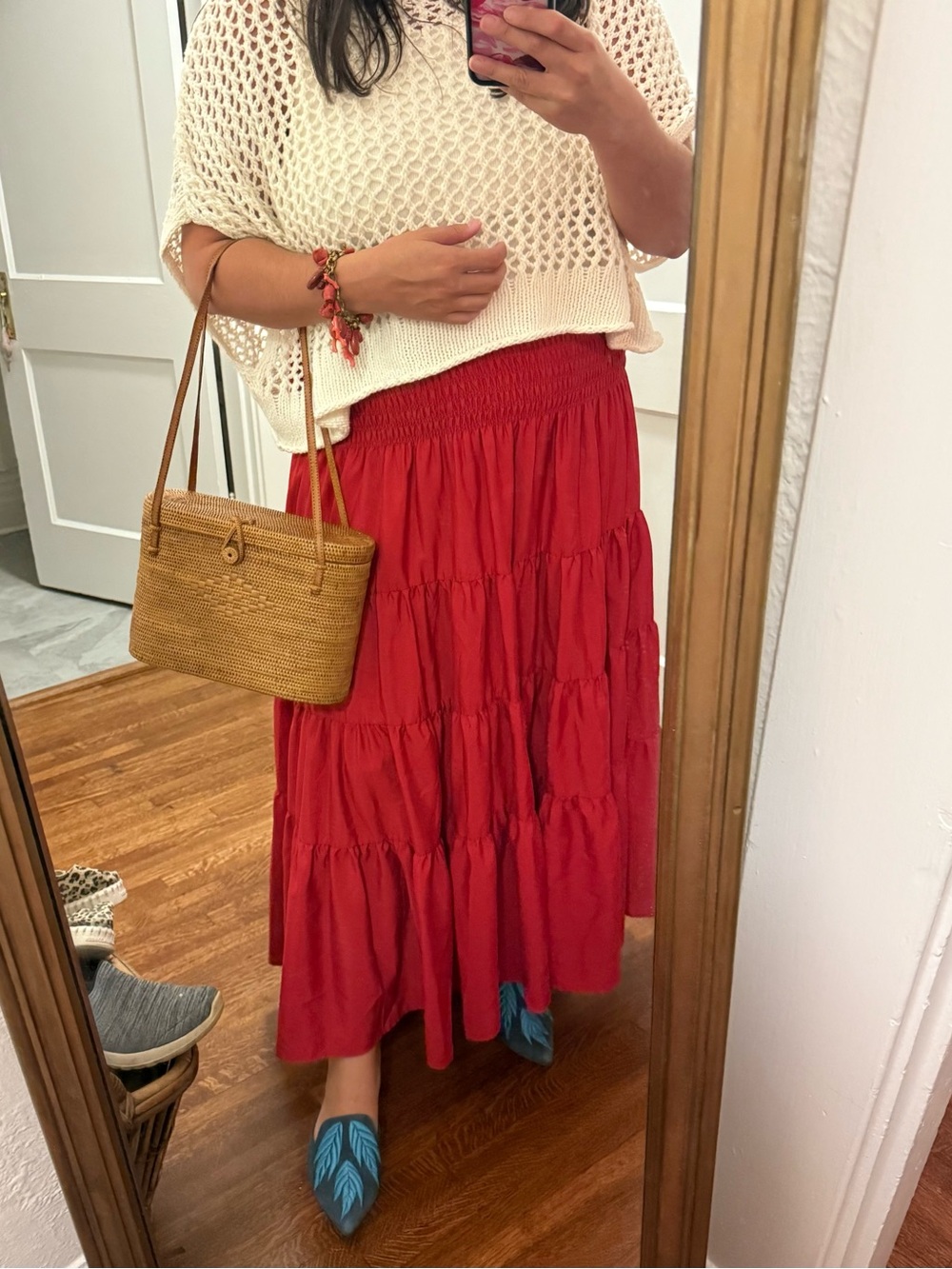 Lauren Ralph Lauren Red Tiered Maxi Skirt